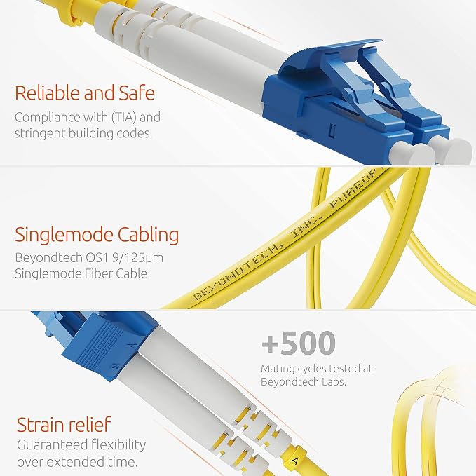 BEYONDTECH 20m LC to LC Fiber Patch Cable – UPC Single-Mode Duplex Fiber Optic - Image 3