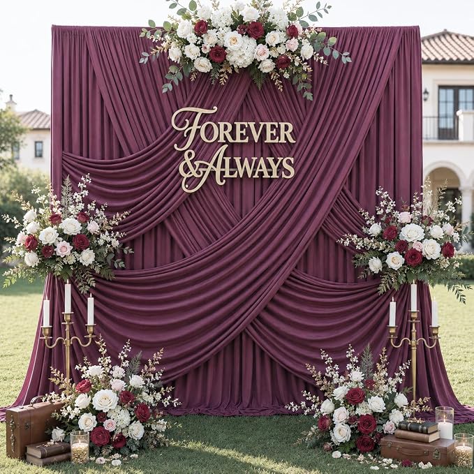 50ft x 12ft Burgundy Backdrop Curtains by CO-AVE