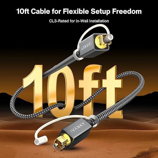 iVANKY Optical Audio Cable, 10ft Toslink Fiber Optic Cable, S/PDIF Digital - Image 2