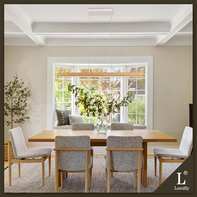 39" Linear Pendant Light Wood Grain Led Linear Pendant Light Fixtures Ceiling - Image 3