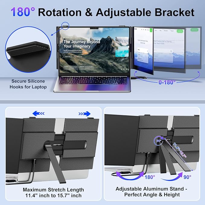 Laptop Screen Extender, Ultra-Thin 0.17" & 1.3lbs Lightweight, Plug & Play Dual - Image 6