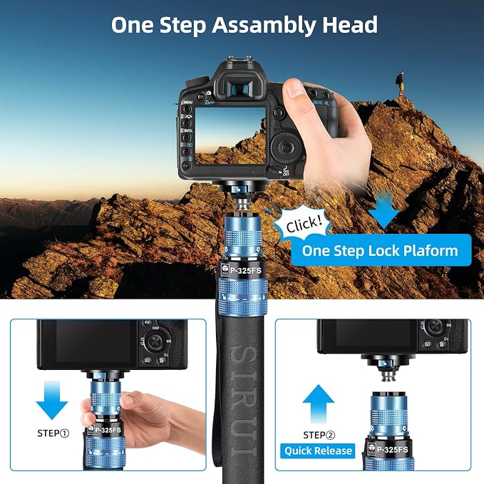 SIRUI P-325FS Monopod with Feet, Max Load 22lbs, 360° Panorama, Quick Release - Image 2