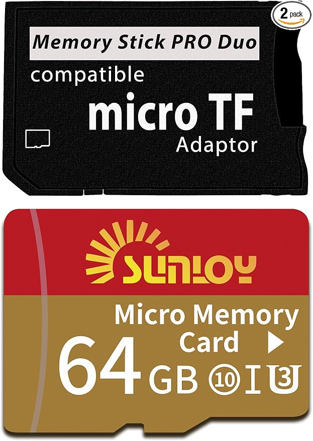 PSP Memory Stick Adapter with 64GB Micro SD Card, Micro SD/SDHC/SDXC to Memory by SUNLOY
