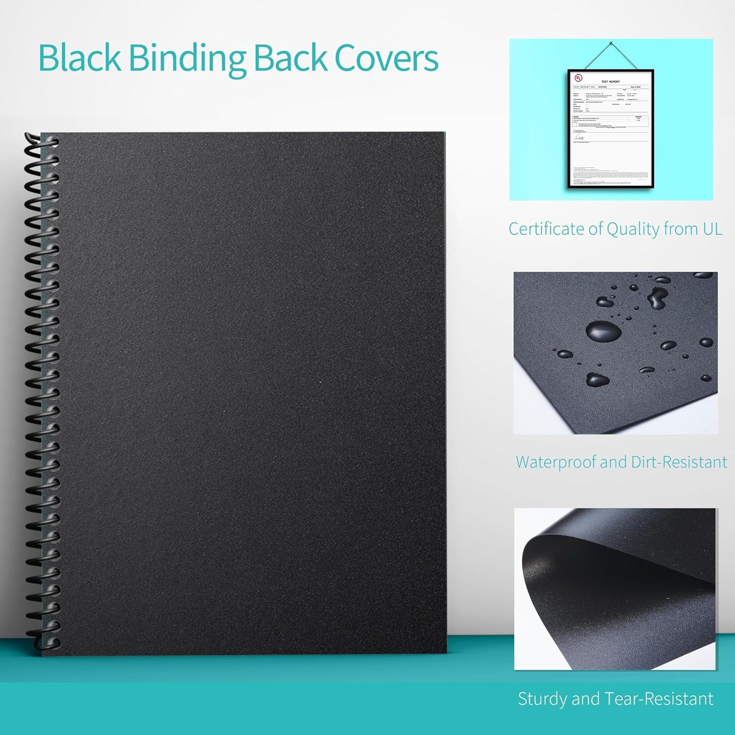 Binditek 200 Pack Binding Covers and Backs Set, 8.5 x 11 Inches, 100 Clear PVC (8Mil), 100 Sand-Textured Polycovers (12Mil), Letter Size