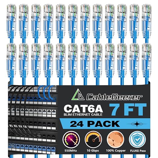 CableGeeker Patch Cables Cat6a 7ft Slim, Cat6 Ethernet Patch Cable 10G Support by CableGeeker