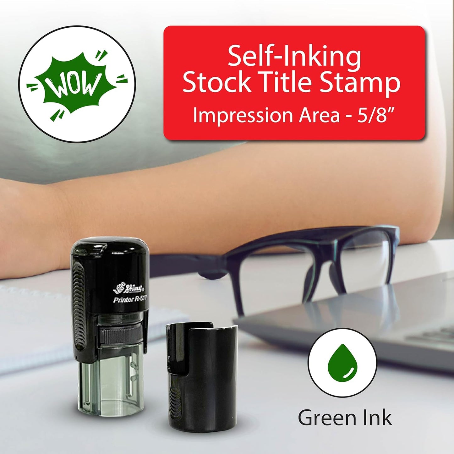 Shiny Wow Teacher Stamp, Round Self Inking Stamp for Classroom, Green Ink