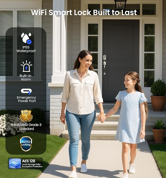 Veise VE017G-H Wi-Fi Smart Fingerprint Front Door Lock Set, Remote App Control - Image 5
