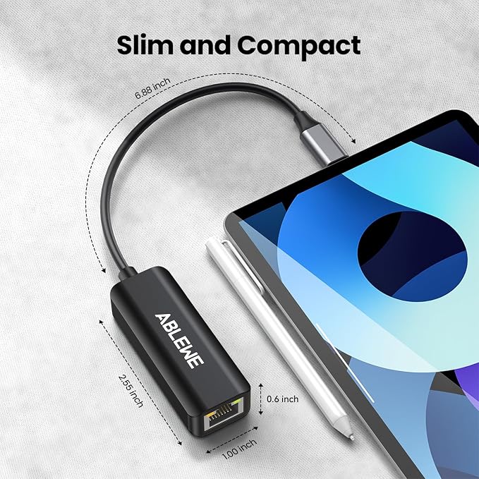 USB C to Ethernet Adapter, ABLEWE Type-C to RJ45 Gigabit Ethernet Dongle - Image 7
