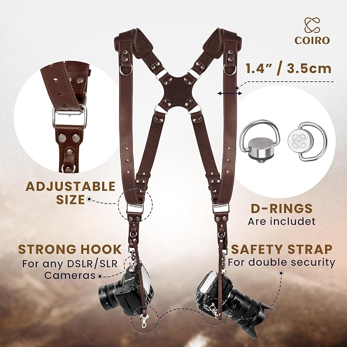 C Coiro Dual Camera Harness Shoulder Leather Camera Strap - Image 2