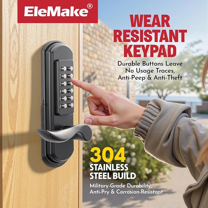 Mechanical Door Lock with Handle, Left Handed Keyless Entry Door Lock with - Image 4