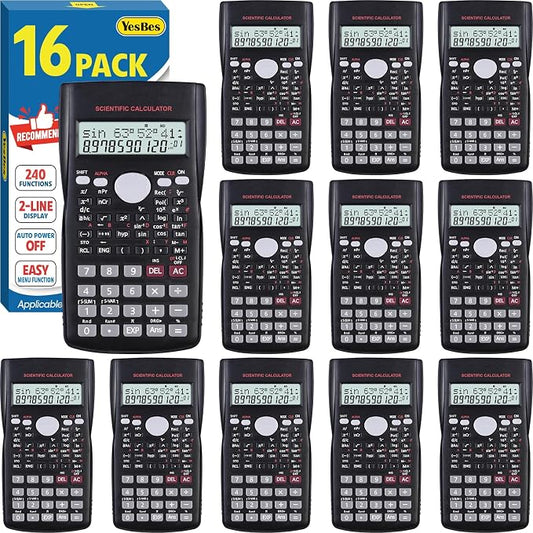 16 Pack Scientific Calculators, 2-Line Large Screen Display 240 Functions by YesBes