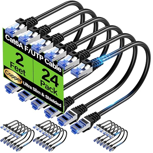 Cat6A Ethernet Cable Shielded 10Gbps 2 feet, Slim Shielded Ethernet Cable Cat 6 by Unknown