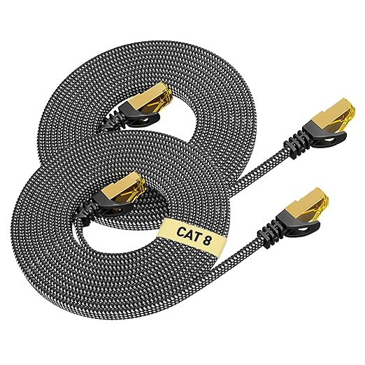 ARISKEEN Cat 8 Ethernet Cable 1 FT 2 Pack, Nylon Braided High Speed Cat8 by ARISKEEN