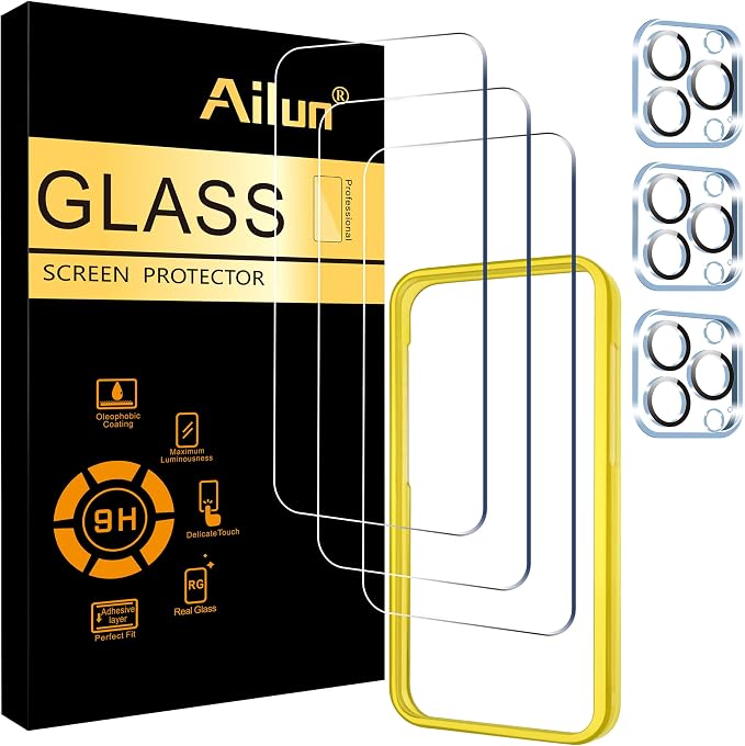 Ailun 3 Pack Screen Protector for iPhone 15 Pro + 3 Pack Camera Lens Protector by Ailun