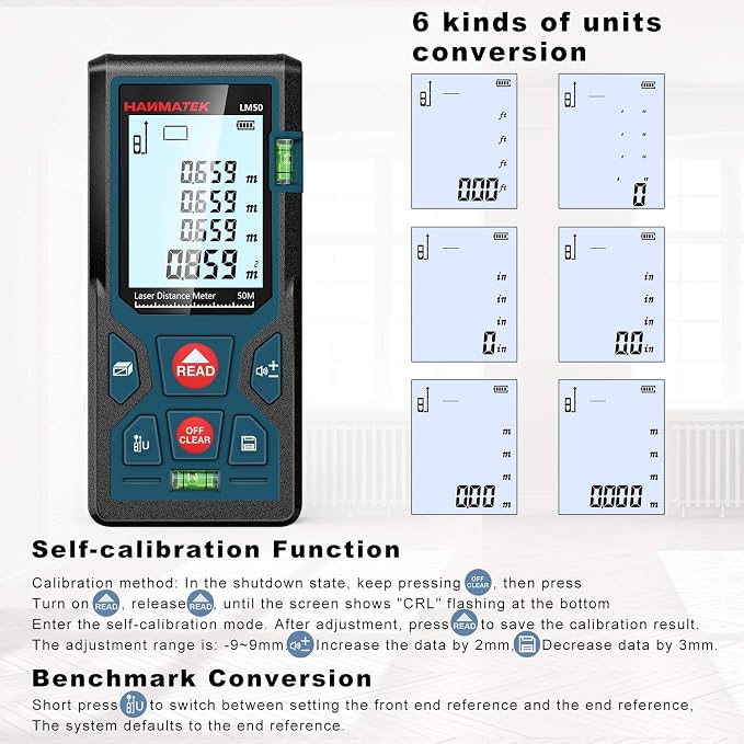 165ft/50m Laser Measure Ft/in/M Switching LM50 Laser Measurement Tool Devices - Image 3