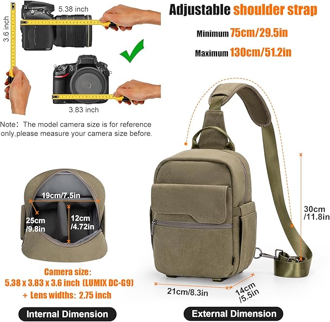 Cwatcun Camera Sling Bag Compact Large Camera Case, Waterproof Canvas Crossbody - Image 3