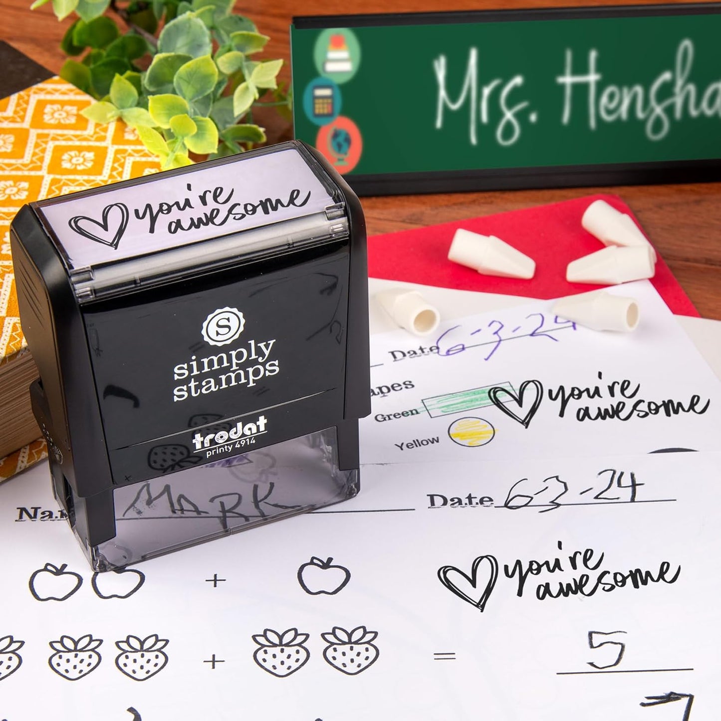 Custom Self-Inking Classroom & Library Stamps | 49 Designs | Fun Phrases | Grading Made Easy | Xtra Large (You're Awesome)