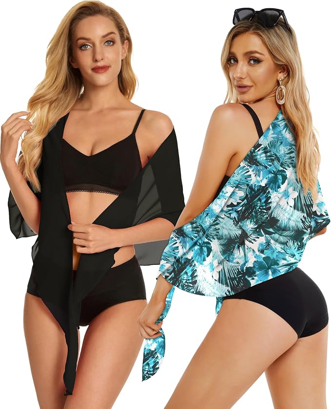 CHICGAL 2 Pieces Women Beach Sarong Bathing Suit Wrap Skirt Sheer Bikini - Image 3
