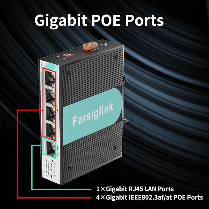 PoE Switch 5-Port Gigabit Mini Industrial Switch, RJ45 10/100/1000Mbps 802.3at - Image 7