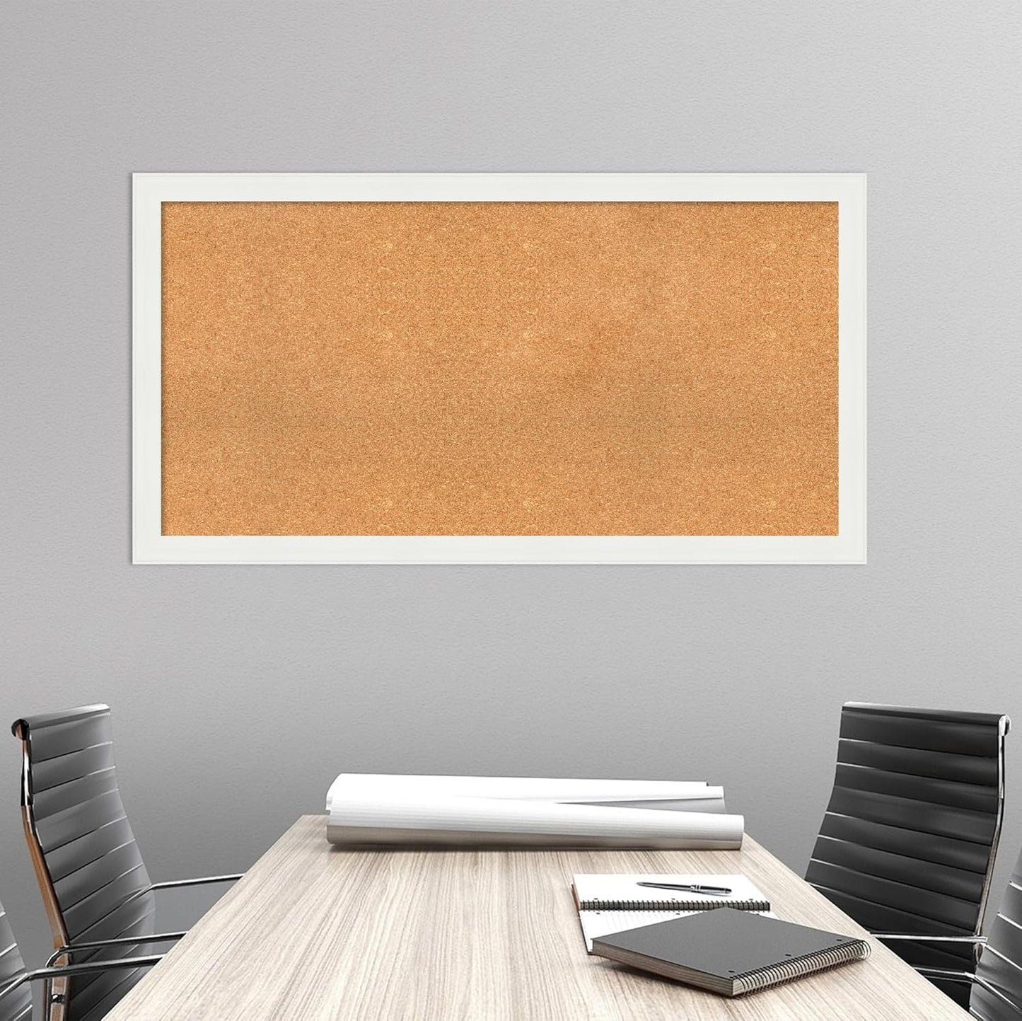 Amanti Art Natural Cork Board for Wall, 27x51 Vision Board with White Frame, Oversize Corkboard Office Decor for Home Organization, Casual Corkboard Pinboard to Display Items for Home Organization in