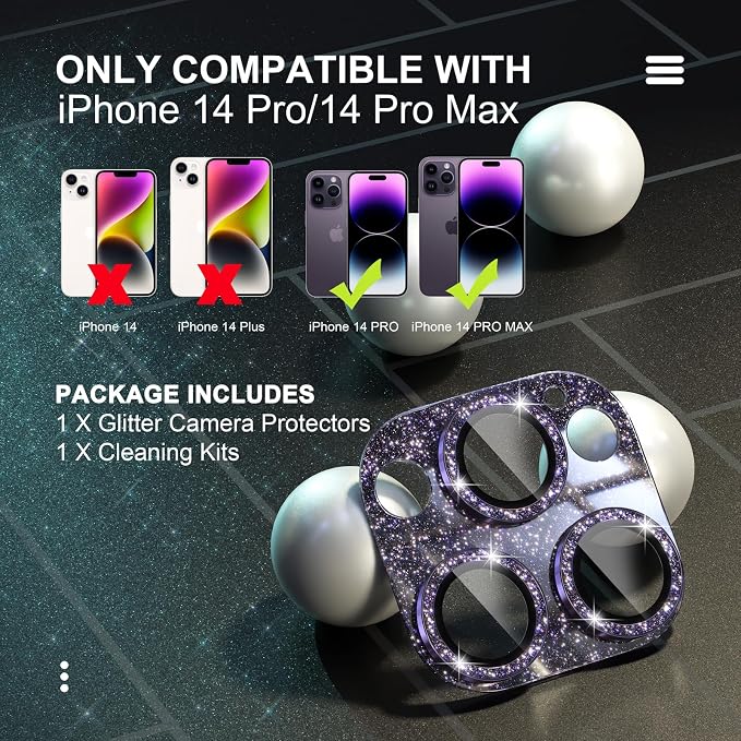 Choiche for iPhone 14 Pro/iPhone 14 Pro Max Camera Lens Protector, Bling Camera - Image 2