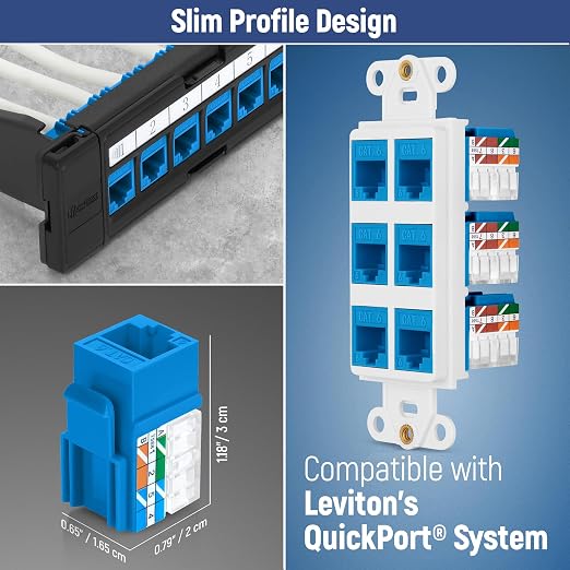 Everest 90° Angled RJ45 Cat6 Keystone Jacks 50-Pack in Blue - Image 6