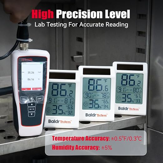 BaldrTherm Room Thermometer Indoor Humidity Meter, Solar-Powered 3.2'' Digital - Image 3