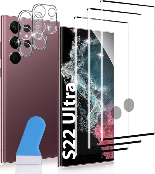 for Samsung Galaxy S22 Ultra Screen Protector, 3 Pack Tempered Glass by JavoYion