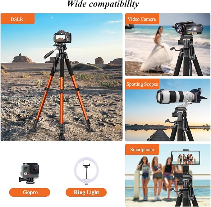 Victiv Tripod 74-Camera-Tripod for Cell Phone, Aluminum Professional Heavy Duty - Image 5