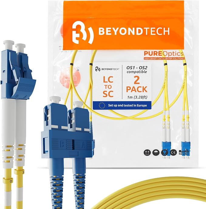 BEYONDTECH 1m LC to SC Fiber Patch Cable – UPC Single-Mode Duplex Fiber Optic by Beyondtech