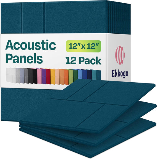 Acoustic Panels 12-Pack Soundproof Wall Panels 12"x12"x0.4" Decorative Sound Dampening for your Home, Office, Studio, Bedroom & More with Unique GridFrame Carving [Ocean Turquoise]