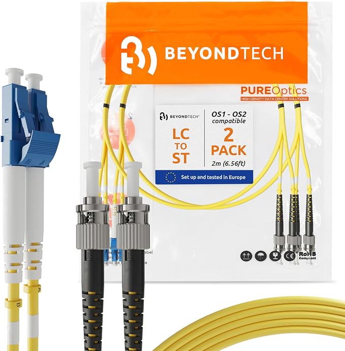 BEYONDTECH 2m LC to ST Fiber Patch Cable – UPC Single-Mode Duplex Fiber Optic by Beyondtech