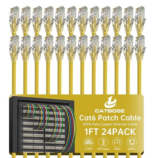 1 Foot Cat6 Patch Cables, Solid Pure Copper Patch Cord, Cat 6 Ethernet Cable by CatBose