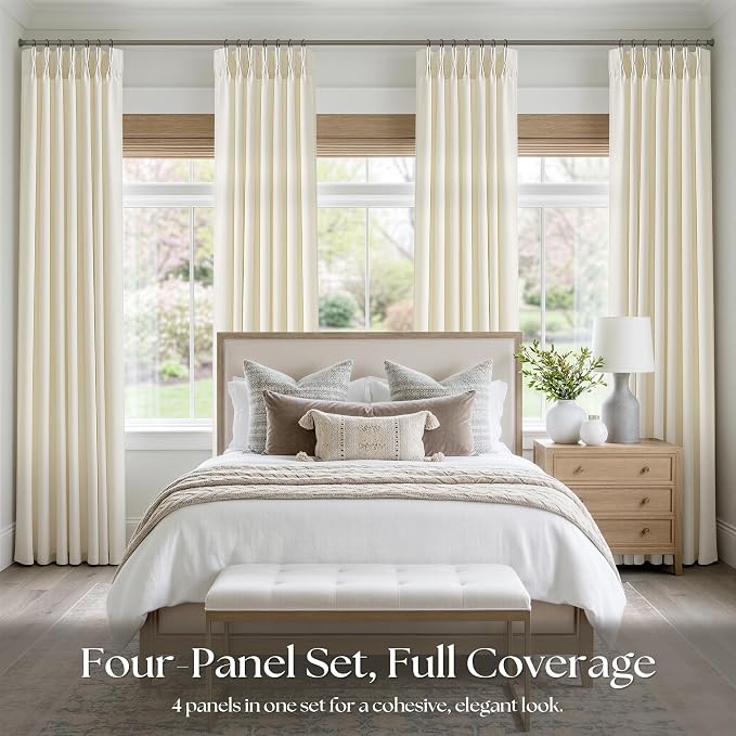 Cream Beige Pinch Pleated Linen Curtains 84 Inch 4 Panels Set - Image 6