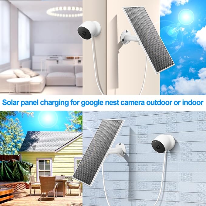 Solar Panel for Google Nest Camera Outdoor or Indoor, 5V 5W Solar Power Charger - Image 3