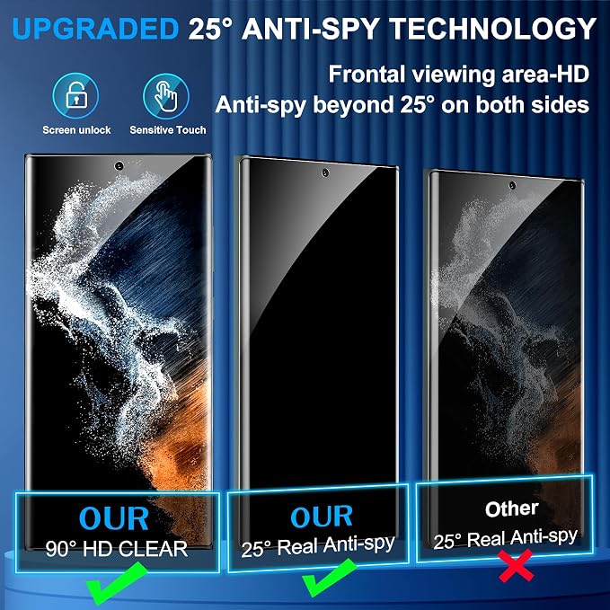 Galaxy S22 Ultra Privacy Screen Protector, 9H Tempered Glass, Ultrasonic - Image 2