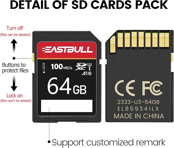 5-Pack of SD Card 64GB EASTBULL Class 10 SD Cards U1 V30 High-Speed 100MB/s - Image 5