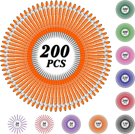 Max 500 Pcs Personalized Pens Bulk, Custom Pens with Free Engraving, Customized Stylus Tip Ballpoint Pen with Your Name Massage Text for School Office Business Graduation Anniversaries-200 Packs