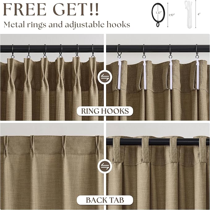 Light Brown Pinch Pleated Bedroom Curtains 102 Inches Long 4 Panels Set - Image 5