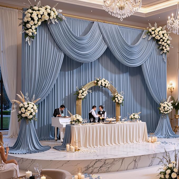 50ft x 15ft Dusty Blue Backdrop Curtains - Image 4