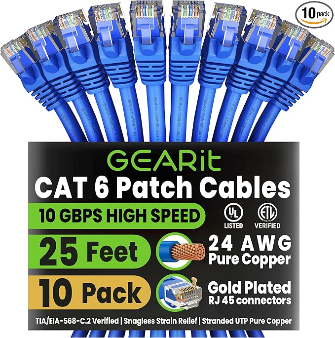 GEARit Cat 6 Ethernet Patch Cable 25 ft Blue by GEARit