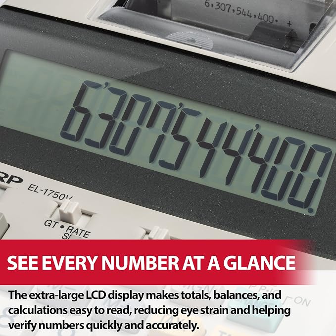 Sharp EL-1750V Two-Color Printing Calculator 2 Lines/Sec 3" Black/Red - Image 4