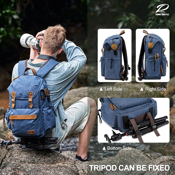 Padwa Lifestyle Blue Canvas Camera Backpack - Image 6
