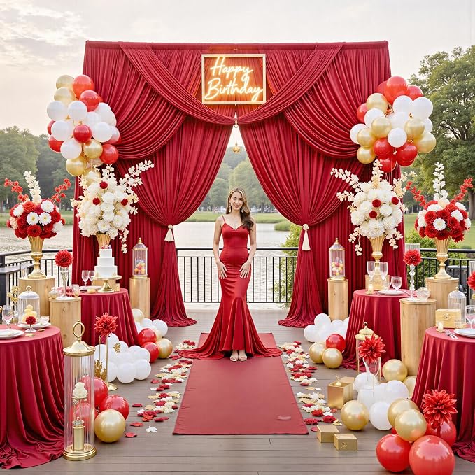 50ft x 12ft Wrinkle Free Red Backdrop Curtains - Image 5