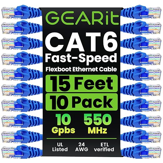 GEARit Cat 6 Ethernet Patch Cable 15 ft Blue by GEARit