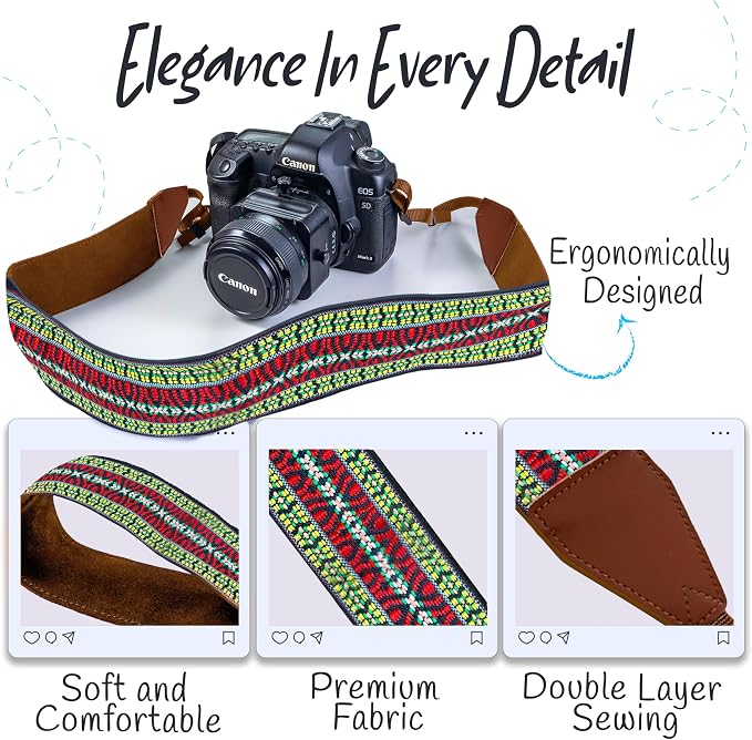 Art Tribute Camera Strap For Photographers Padded Universal Fit Neck Shoulder & - Image 3