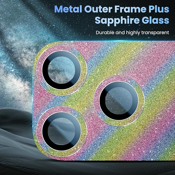 Uyiton for iPhone 17-Pro Camera-Lens Protector: Bling Metal Tempered Glass Rear - Image 4