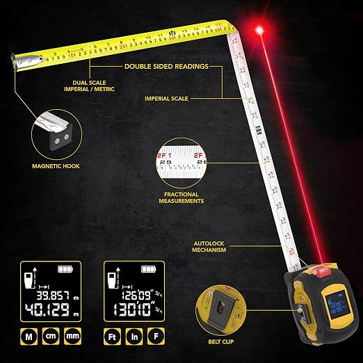 LEXIVON 2 in 1 Digital Laser Tape Measure | 130ft/40m Laser Distance Meter - Image 3