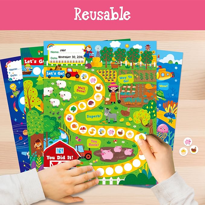 4 Incentive Charts with 3300 Reusable Stickers, Forest/Farm/Ocean/Space Themed - Image 4