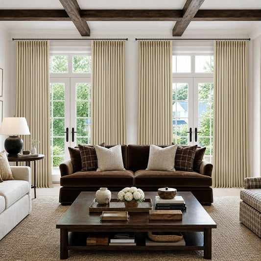 Oatmeal Pinch Pleated Bedroom Curtains 102 Inches Long 4 Panels Set, Memory by Twodrapes